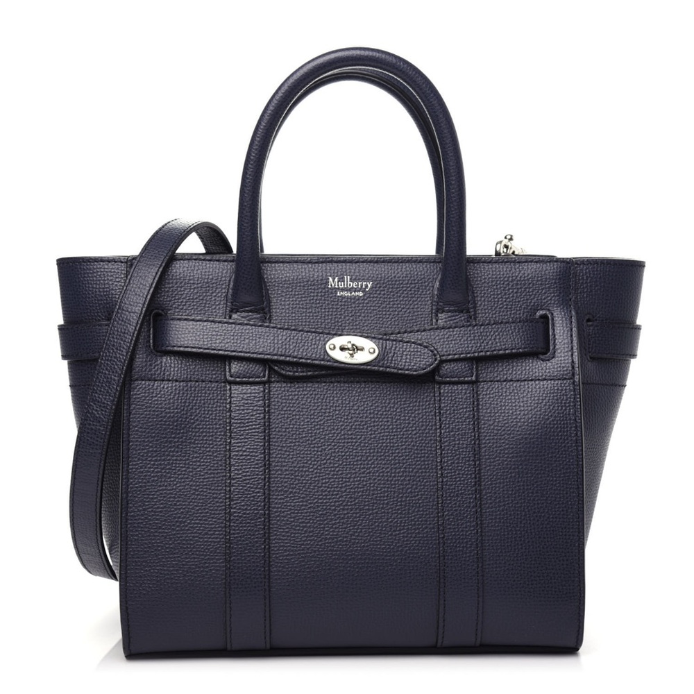 Mulberry Mini Zipped Bayswater Navy with Silver Hardware